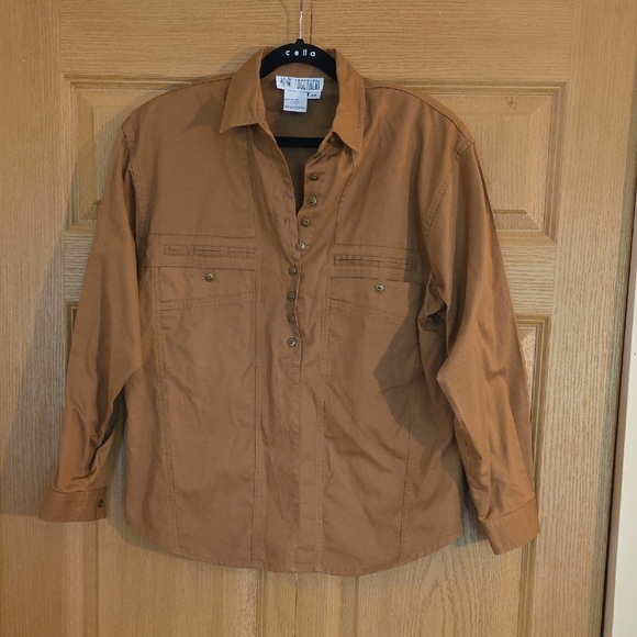Together Tops - Together Women's Tan Cotton‎ Shirt Sz Med